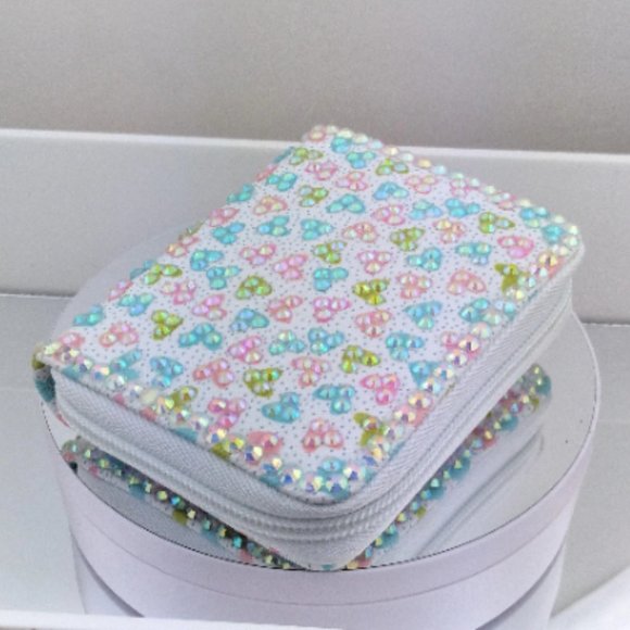 Iridescent Clear Acrylic Rhinestone Bling Hearts and Dots Women's Wallet - Picture 1 of 7